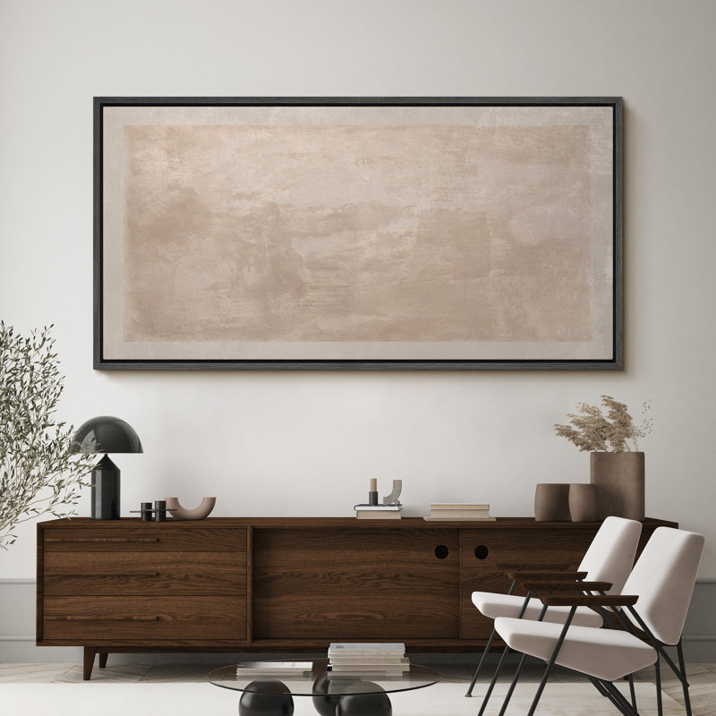 Large Framed Canvas Print Wall Art - Neutral Abstract Print for Minimalist Modern Home Decor, Black, 30" H x 60" W