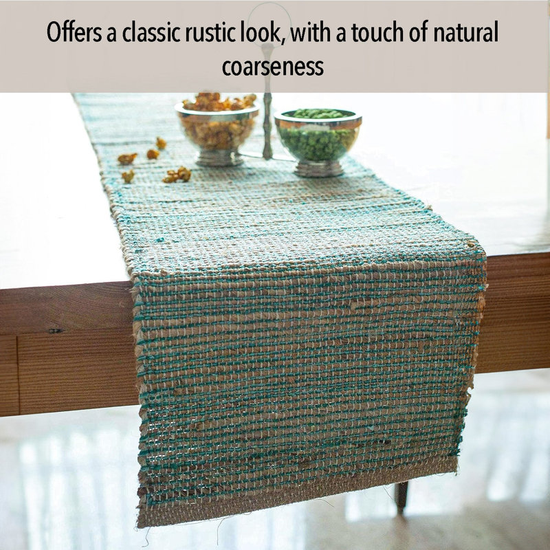 Chemin de table Pingham, 108 po x 13 po, Naturel / turquoise