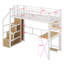 Lit mezzanine en métal avec poste de travail intégré, garde-robe, escalier de rangement et DEL-743284875