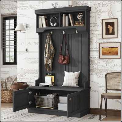 Arbre d'entrée 35,4 "avec banc à chaussures, portemanteau et armoire de rangement