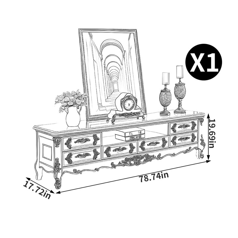Meuble télé luxueux de style européen, 78.74"