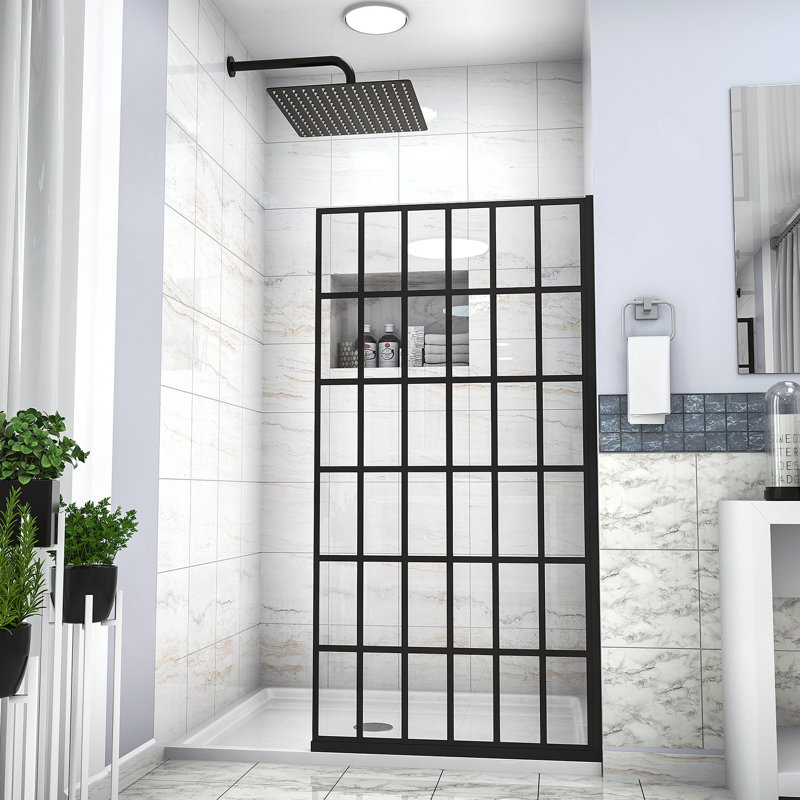 Shower Door 38" W x 72" H Single Panel Frameless Fixed Shower Door, 5/16 in. (8mm), Open Entry Design in Matte Black