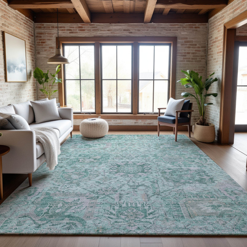 Premium Machine Washable Wayne AMF1102 Damask Rug, Rectangle 10' x 14'