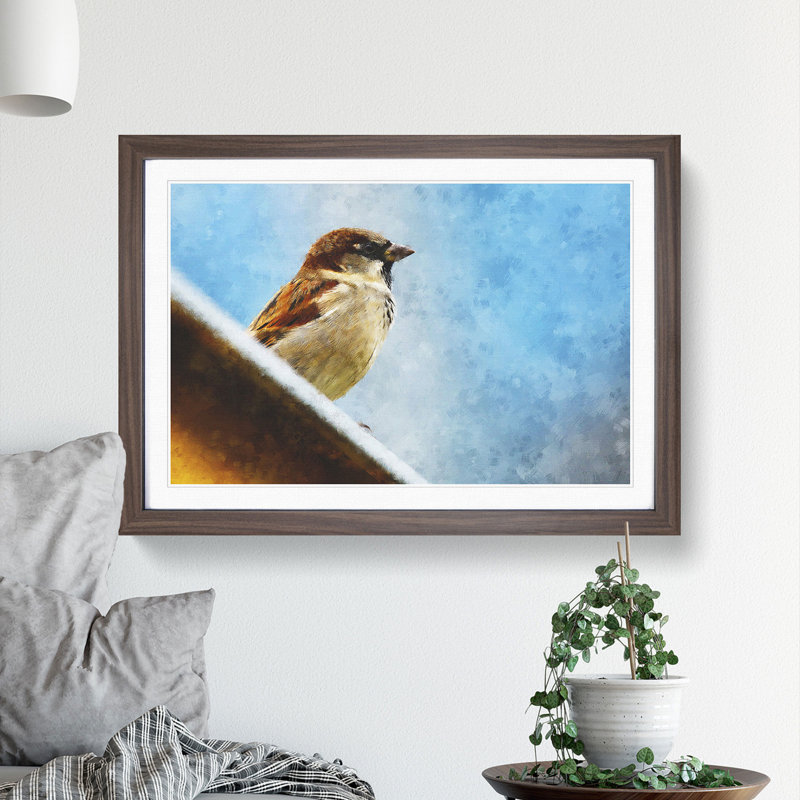 Sparrow Bird Vol.2 - Picture Frame Graphic Art, 27cm H x 36cm W x 2cm D, Walnut