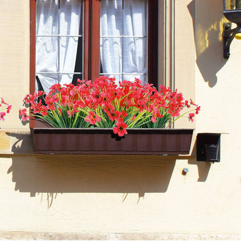 Porche de jardin à 12 fleurs artificielles pour l'extérieur, Rouge