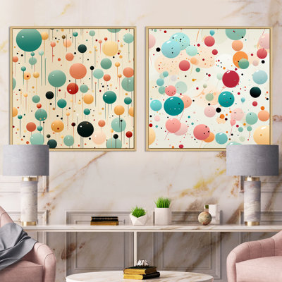 «Blue and Coral Fun Polka Dot Delights», ensemble de 2 collages carrés abstraits