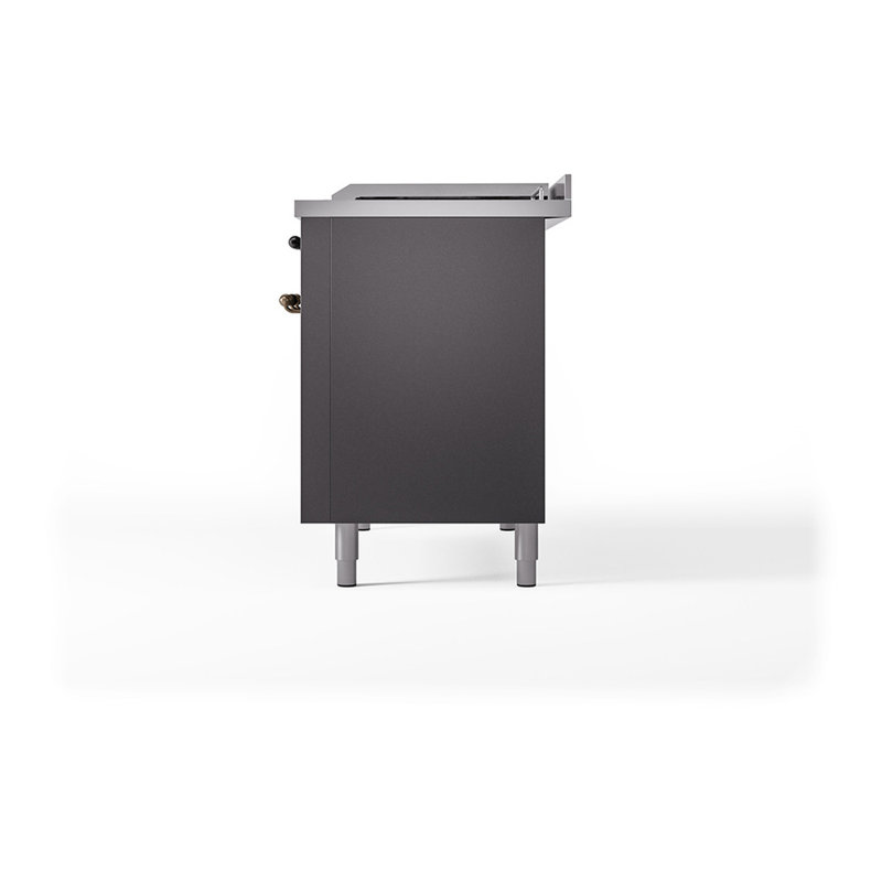 ILVE Nostalgie II Noblesse 48 in Dual Fuel Range, 5 Burner, Griddle, Frenchtop, Graphite Matte/Burnished, Natural Gas
