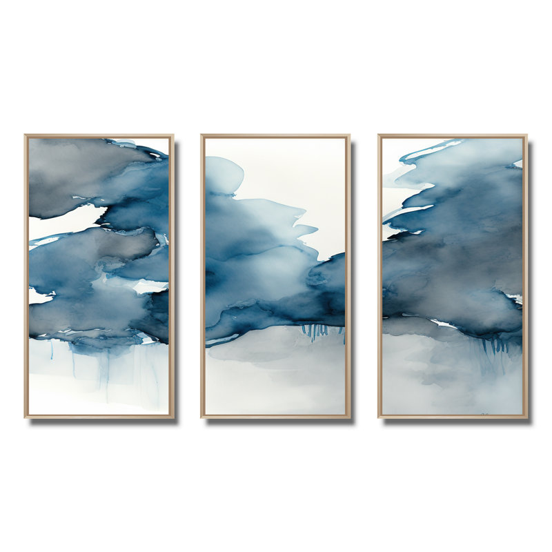 «Feeling Honolulu Blue II», ensemble d'art mural abstrait à l'encre liquide, H 32 po x l 48 po x P 1 po