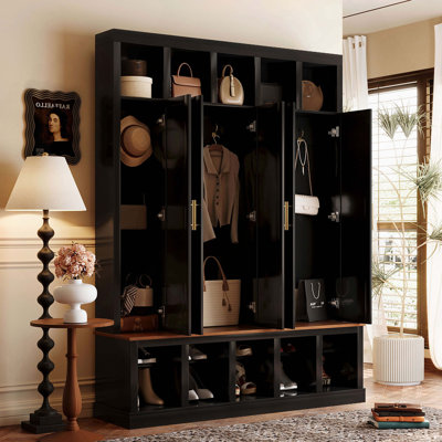 Farmhouse Entryway Storage Cabinet Coat Closet with Shoe Rack & Display Cubbies