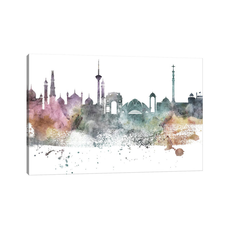 Delhi Pastel Skyline by Wall Decor Addict - Wrapped Canvas Painting, 20.32 cm H x 30.48 cm W