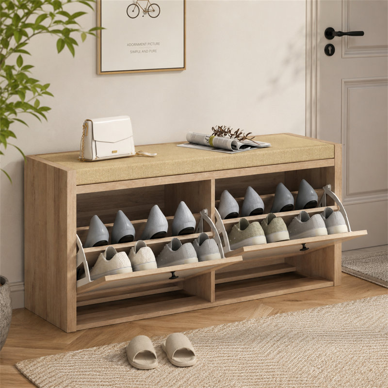 8 Pair Shoe Storage Bench, Oak Wood Effect