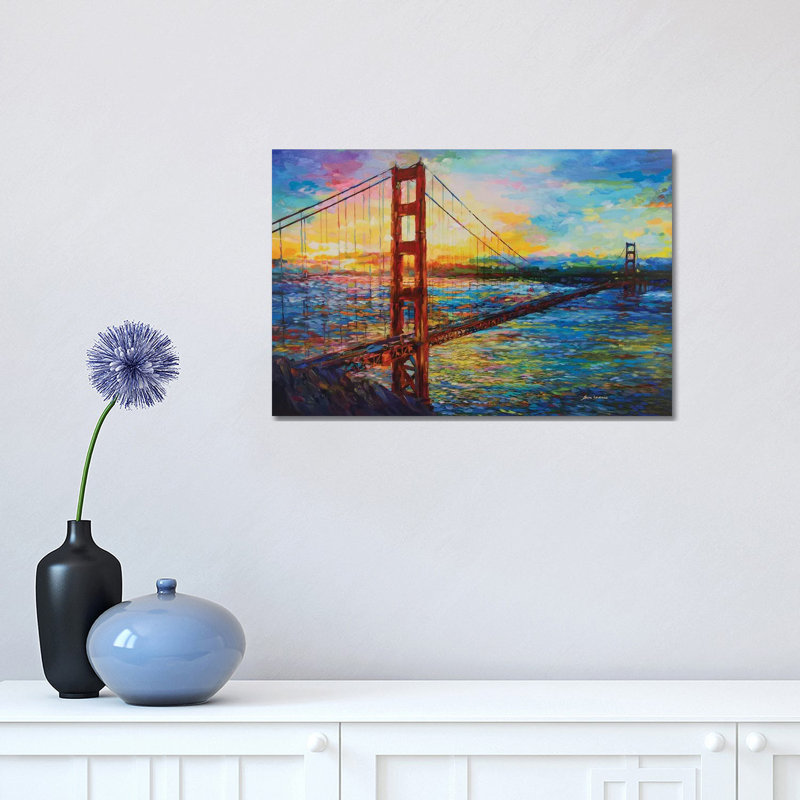 «Golden Gate Bridge, San Francisco, CA» par Leon Devenice - reproduction d'art sur toile tendue, H 12 po x l 18 po x 1,5 po