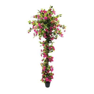 Bougainvilliers artificiels, faux arbre de bougainvillier avec pot en plastique noir