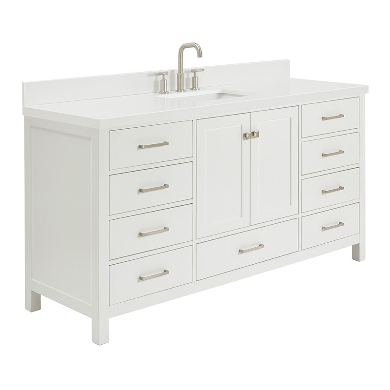 Meuble-lavabo simple 67 po avec dessus Cambridge, Blanc, Rectangular