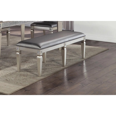 Banc de 60 po Sparkling embelli en gris argenté - siège rembourré moderne pour la salle à manger, chambre à coucher tapissée de décorations de salon