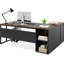 Bureau de direction en L 71 po avec armoire de rangement et tablettes, grand bureau d'ordinateur industriel à domicile, poste de travail professionnel avec meuble pour imprimante et support pour unité centrale-185069346