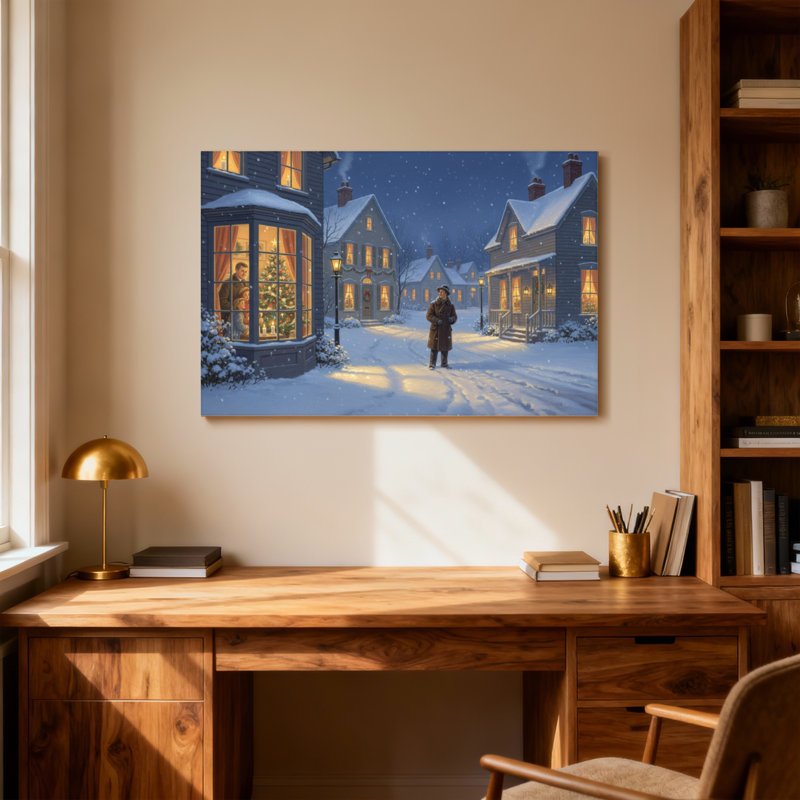 Scène de Noël enneigée, H 24 po x l 36 po