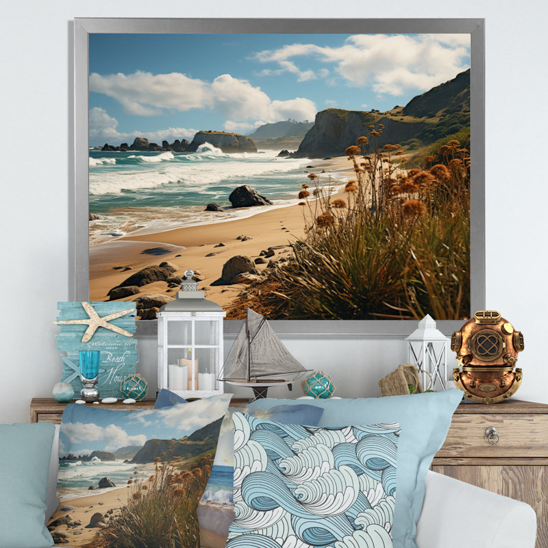 «Allerie Beach Golden Coast I», reproduction sur toile, Cadre simple argenté, H 30 po x l 40 po x P 1,5 po