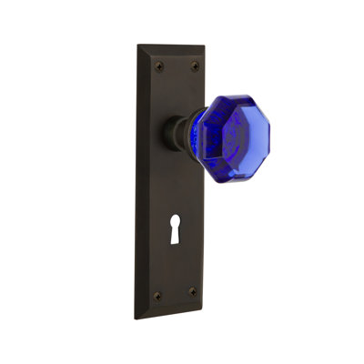 New York Plate with Decorative Keyhole and Waldorf Cobalt Door Knob