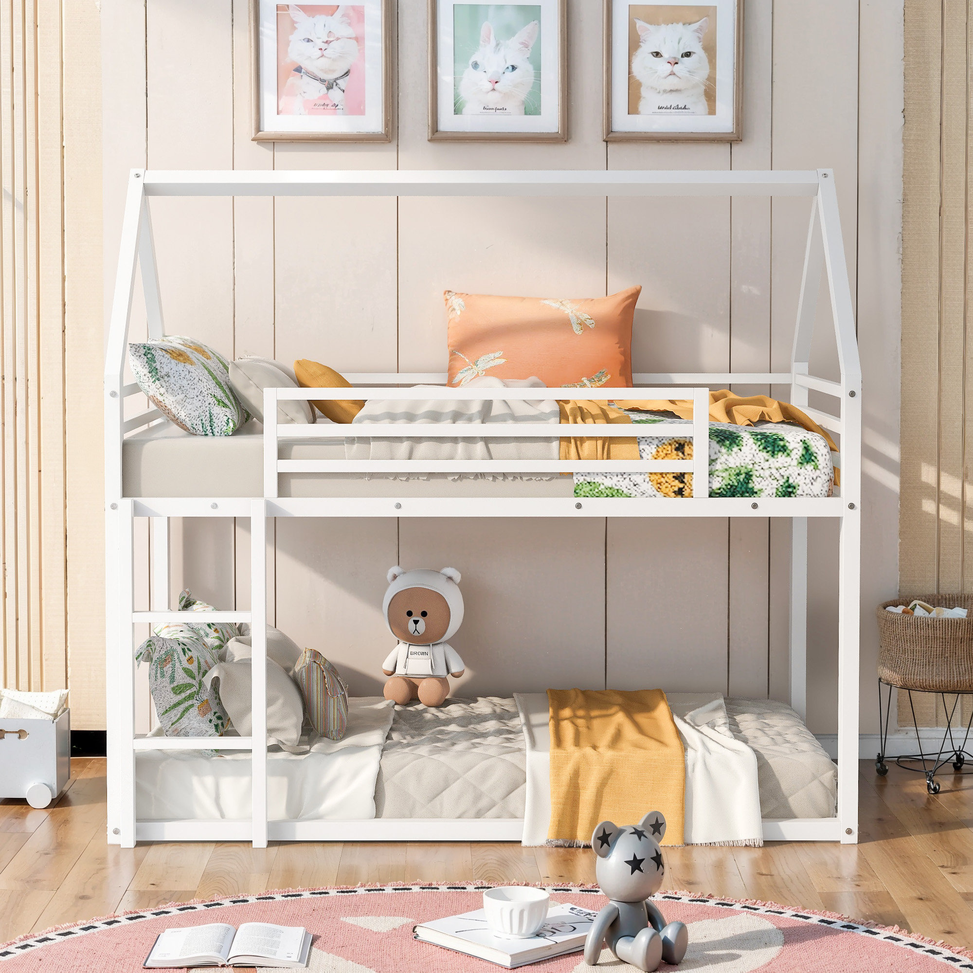 Harper Orchard Twin Over Twin House Bunk Bed With Built-In Ladder | Wayfair