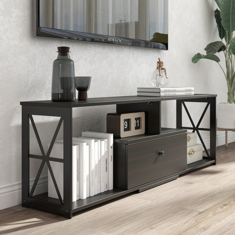 Helen TV Stand For Tvs Up To 60", Media Console With Drawer, Charging Station For Living Room, Brown/Black