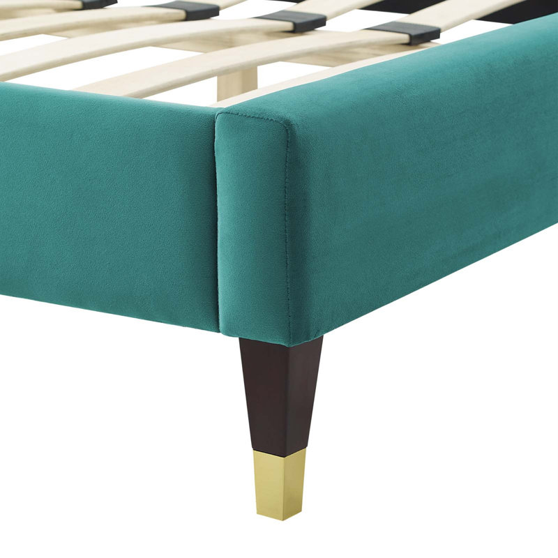 Modway Juniper Channel Tufted Performance Velvet Platform Bed, Teal, Twin