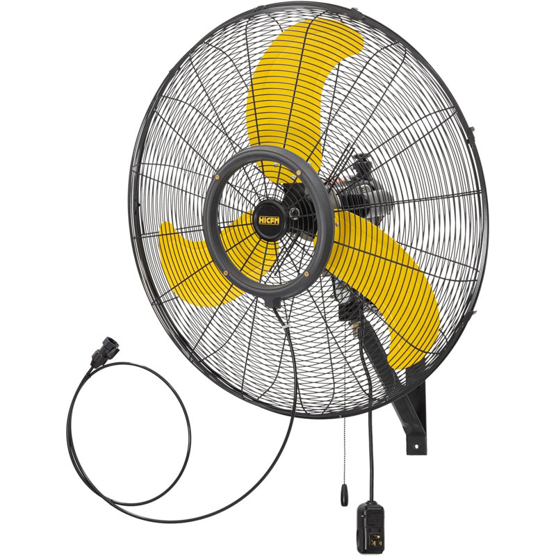 30 po Ventilateur mural extérieur à 3 vitesses en jaune avec moteur IP44, boîtier de contrôle scellé, prise GFCI