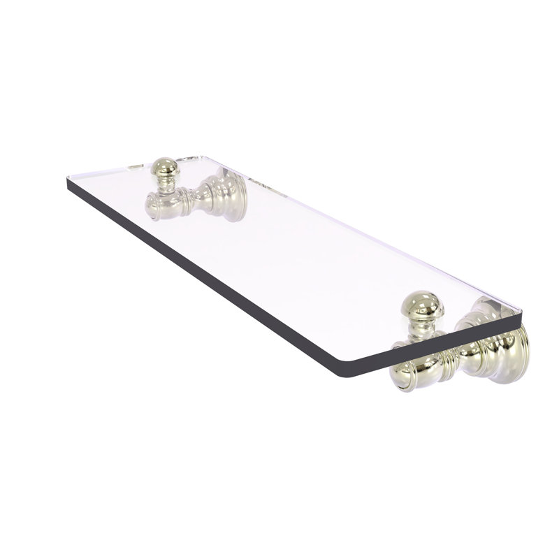 Freyja Glass Accent Shelf with Towel Bar, Polished Nickel, 2.4" H x 16" W x 5.54" D