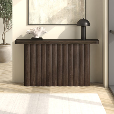 Olie 55" Wide Rectangular Fluted Console Table in Brown Oak