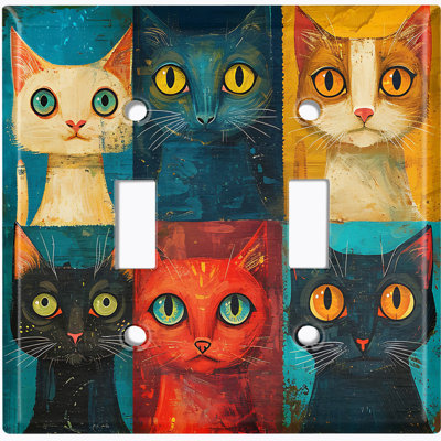 Metal Light Switch Plate Cover; US Standard Size 2 Gang Toggle - Cat Portraits