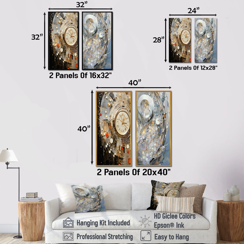 Ensemble de 2 reproductions d'art sur toile argentées et dorées Luxuy, Toile tendue, H 28 po x l 25 po