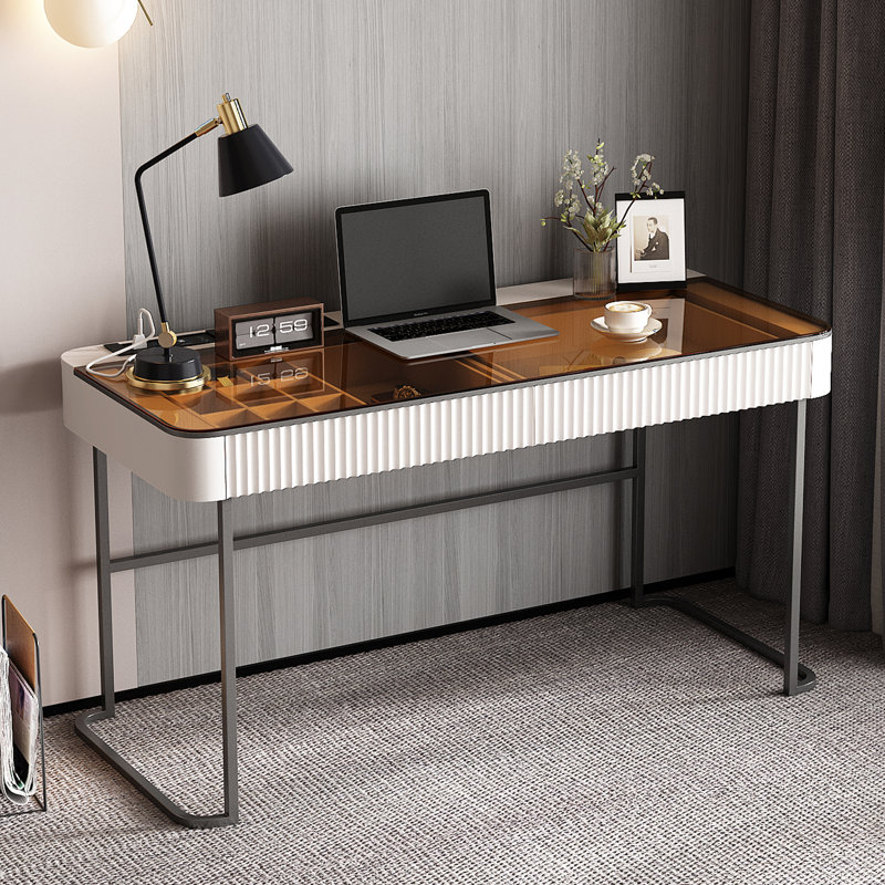 Rectangle Office Desk, Black/Brown/Gold, 29.50" H x 47" W x 23" D