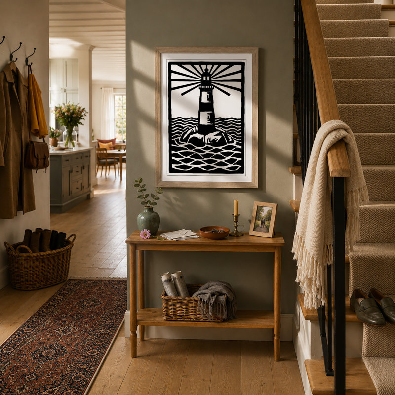 Lighthouse Beacon Graphic - Framed Print, A2 - 59.4 x 42.0 cm, Oak