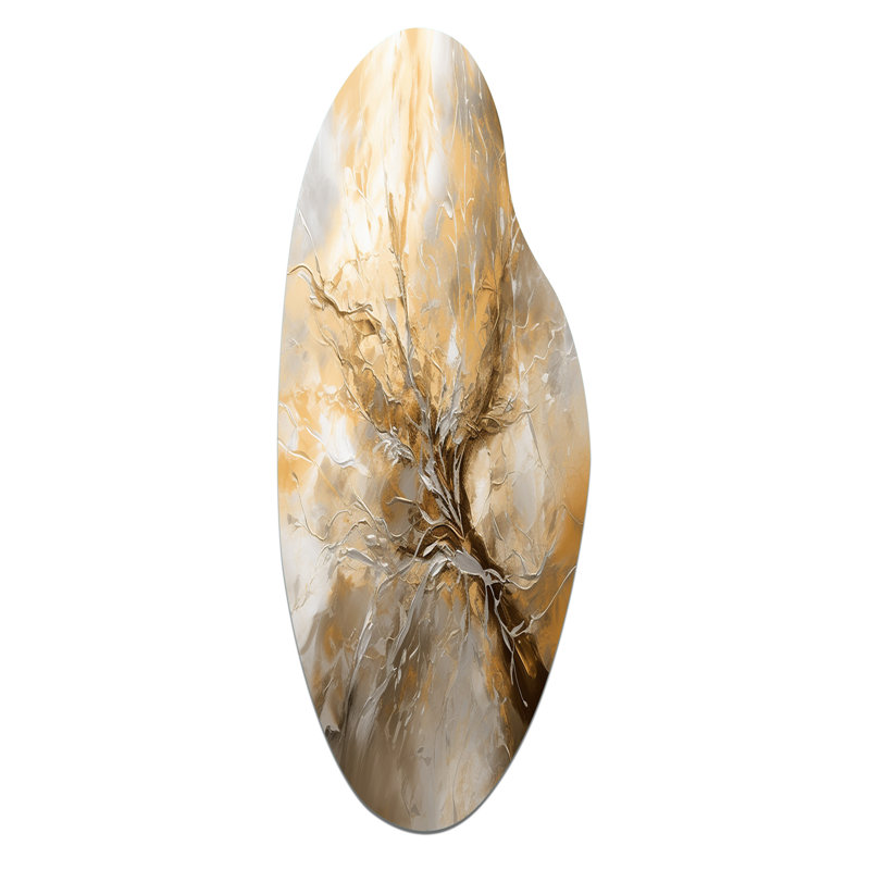 Gold and Silver Chromatic Essence I - Abstract Asymmetrical Metal Print Wall Art, Gold Curved Metal Wall Decor