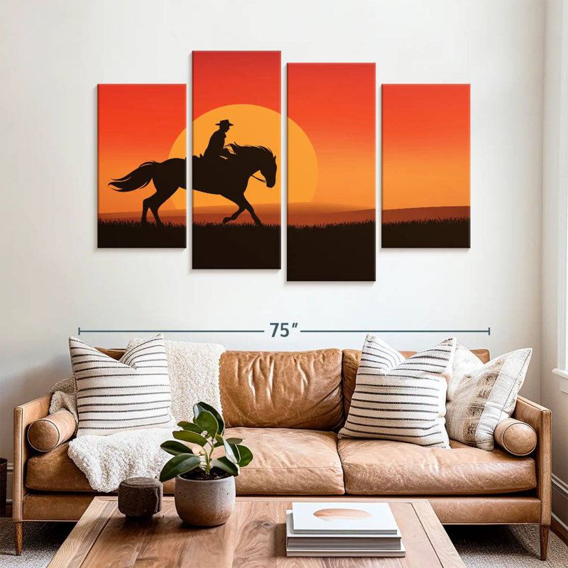 Silhouette de cowboy Lelar Sunset, H 42 po x l 68 po