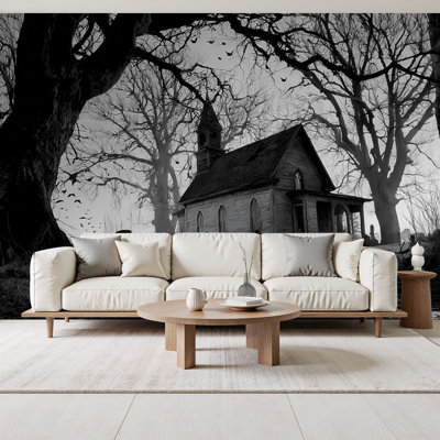 Peel and Stick Wallpaper Dark Academia Gothic Halloween Vintage Haunted House Goth Spooky Dark Wall Murals 69"H x 96"W Removable PVC Wall Paper Self-Adhesive Wall Decor for Bedroom Living Room Home Office
