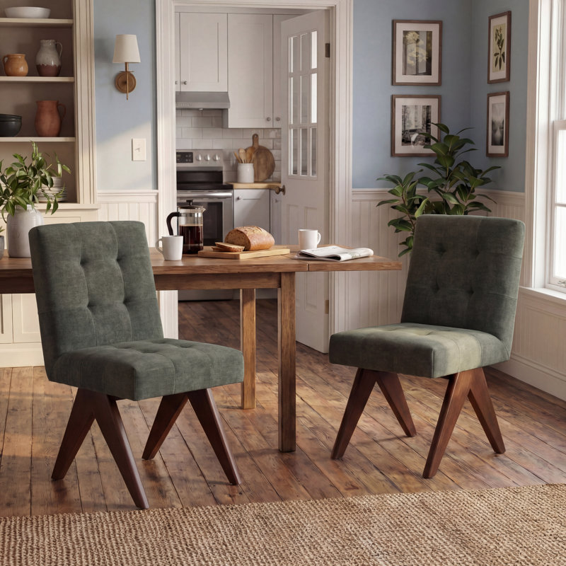 Chaises de salle à manger rembourrées Nieck, Vert sauge foncé