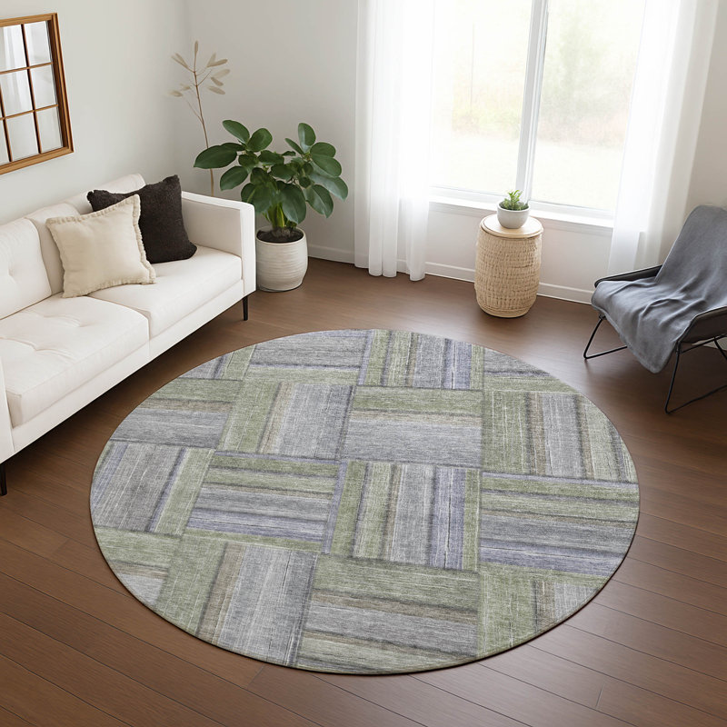 Machine Washable Indoor/Outdoor Jeffery ACN2285 Geometric Rug, Round 8'