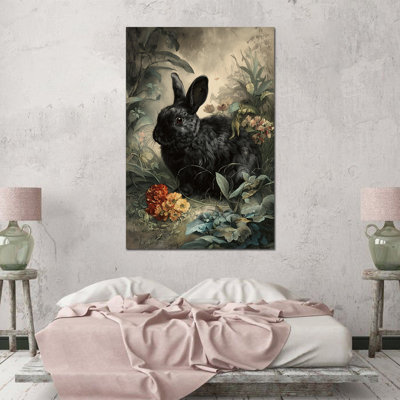  Art mural sur toile de lapin de Pâques - Reproduction de lapin rétro pour photos de printemps intemporelles, œuvre d'art encadrée élégante pour la maison, 24 po x 36 po