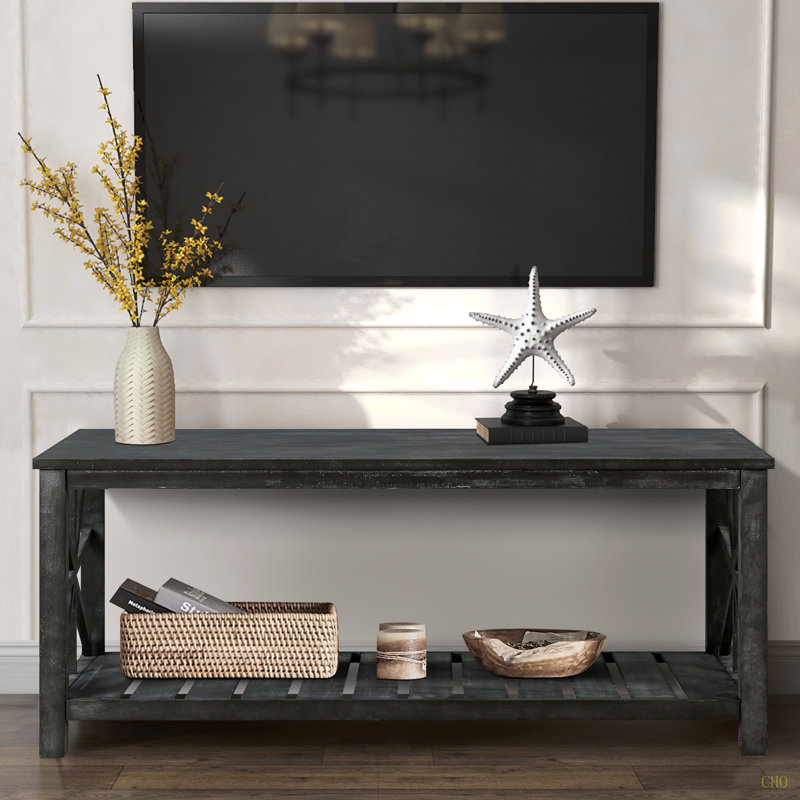 Table basse moderne de 47 pouces avec tablette de rangement, centre de table rectangulaire Farmhouse pour petits espaces, assemblage facile