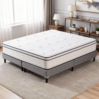 Très grand matelas à ressorts Euro, ressorts ensachés de 12 po, blanc