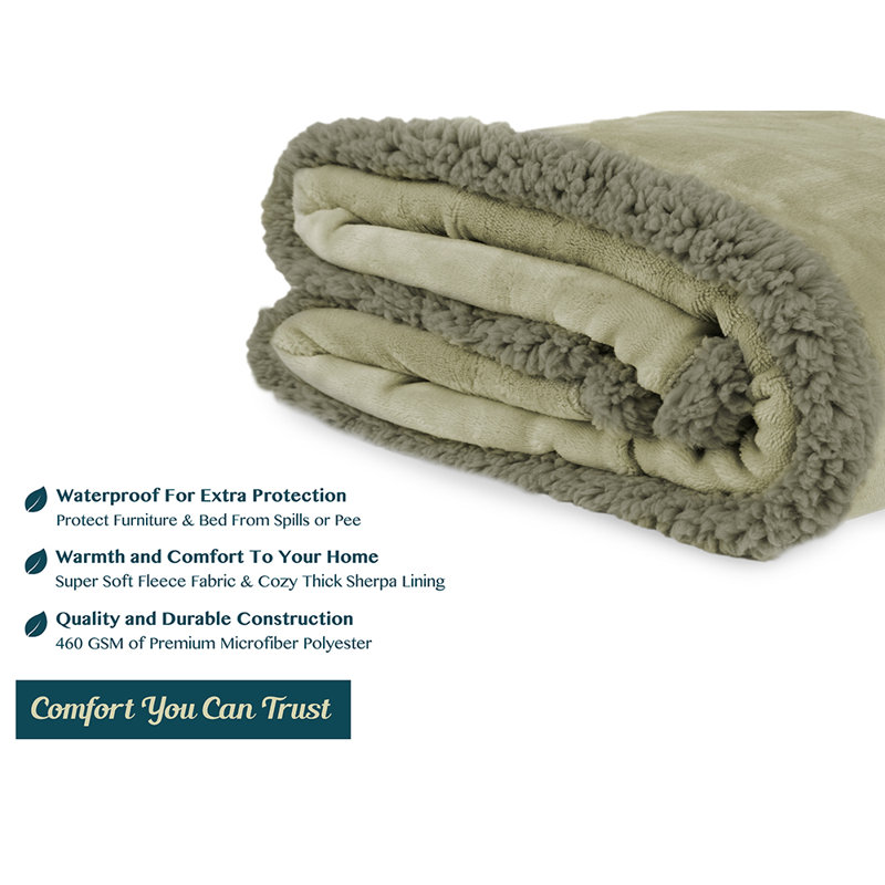 Taupe Waterproof Sherpa Fleece Reversible Blanket, 60" x 80"