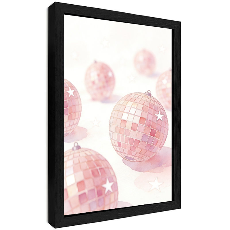 Art mural encadré noir et rose romantique avec disco rose, thème de la Saint-Valentin, H 11 po x l 9 po