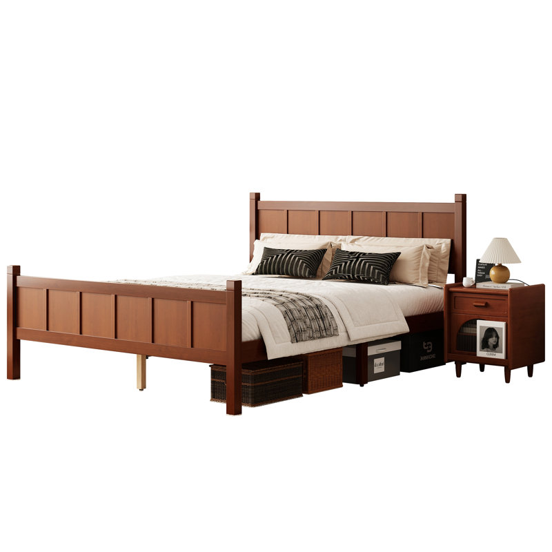 Lit en bois avec tête et pied de lit, lit plateforme pour chambre à coucher, Grand lit, Noyer foncé