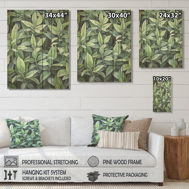 Green Wise Sage - Herbes florales sur bois, H 20 po x l 10 po