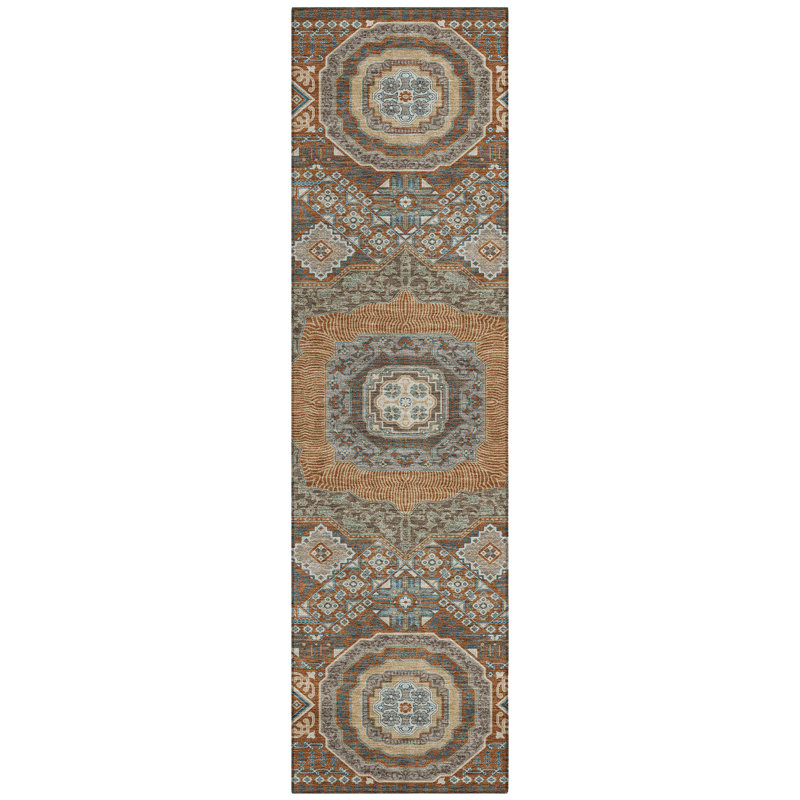 Machine Washable Indoor/Outdoor Chantille ACN2525 Traditional Rug, Runner 2'3" x 7'6", Paprika
