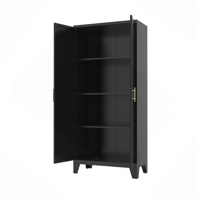 Armoire de rangement 71 po à 2 portes galbées, armoire de rangement en métal avec portes et tablettes réglables, pour chambre à coucher, salon, cuisine