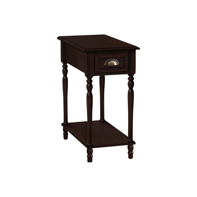 Traditional Living Room End Table, 2 Tier Accent Table With Storage Drawer, Brown Veneer For Bedroom, Narrow Bedroom Nightstand, Room,