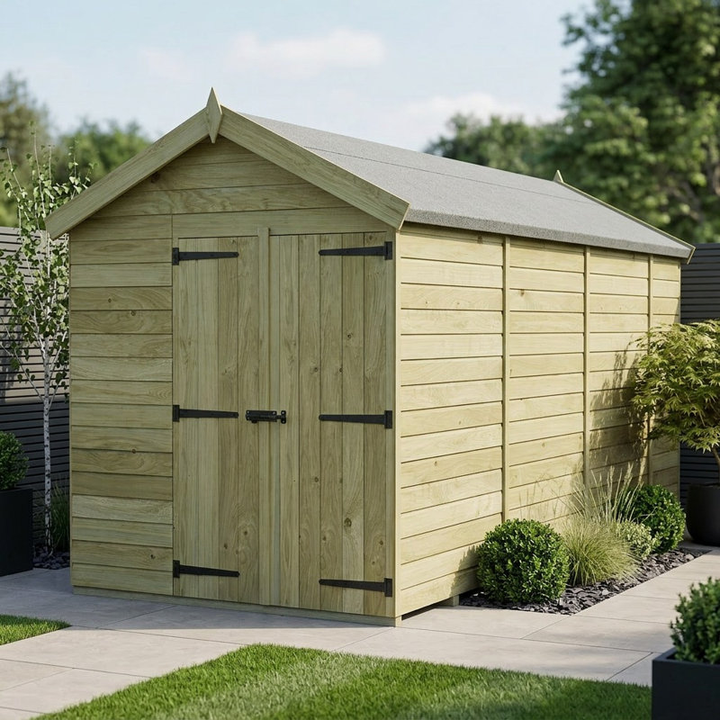 Total Sheds 7ft x 14ft Apex Garden Shed - Double Door - No Windows - Pressure Treated Timber - UK Manufactured