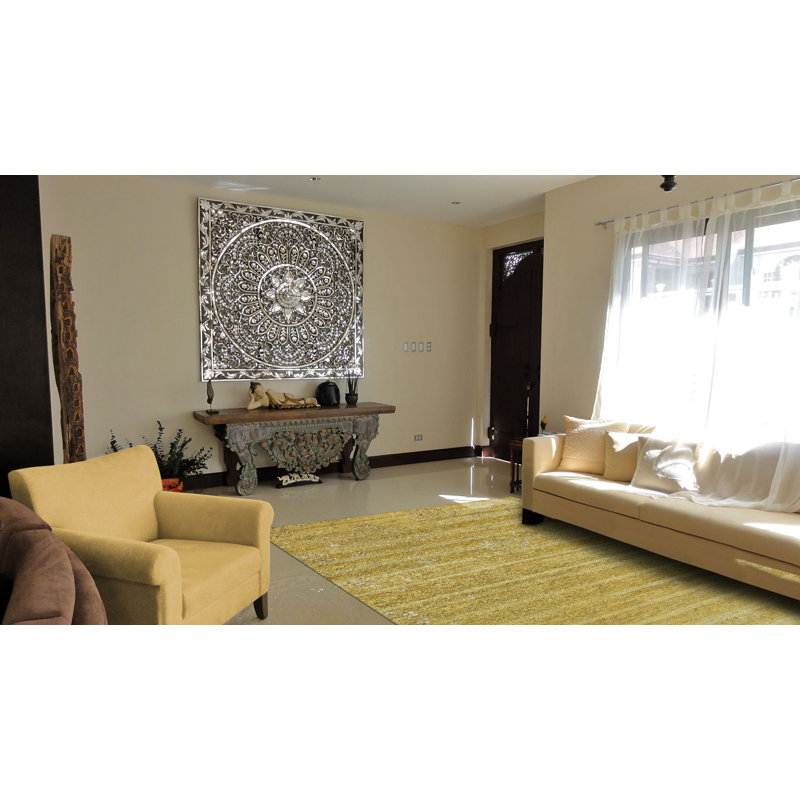 Tapis oriental floral noué à la main Timeo, crème / doré, 5 pi 6 po x 8 pi 6 po, Rectangle 8 pi 6 po x 11 pi 6 po